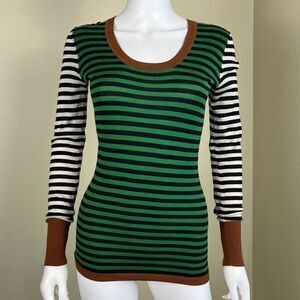 Gorman Women's Size XS Colorblock Striped Silk Cotton Pullover Sweatshirt Ribbed